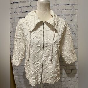 Susan Graver Lawn Soutache Trim White Zip Jacket XS